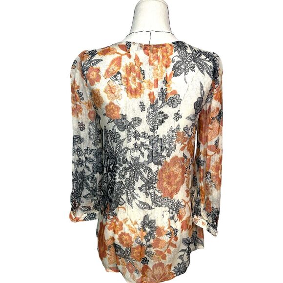 Lucky Brand Blouse Womens Size XS Floral Print Sheer Pleated Boho Lightweight - Picture 3 of 13